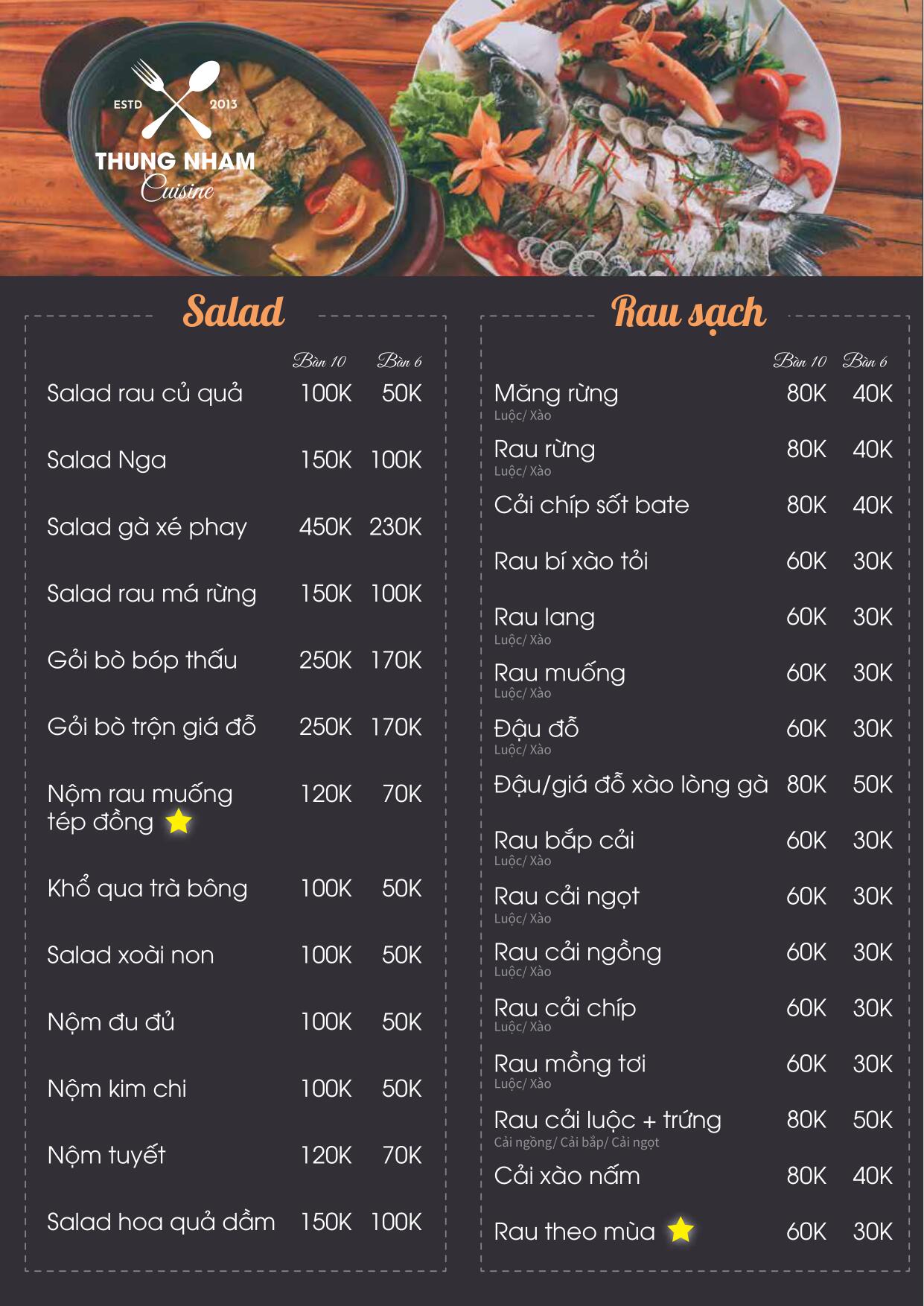 A-la-carte Menu - Nhà hàng Thung Nham, Ninh Bình
