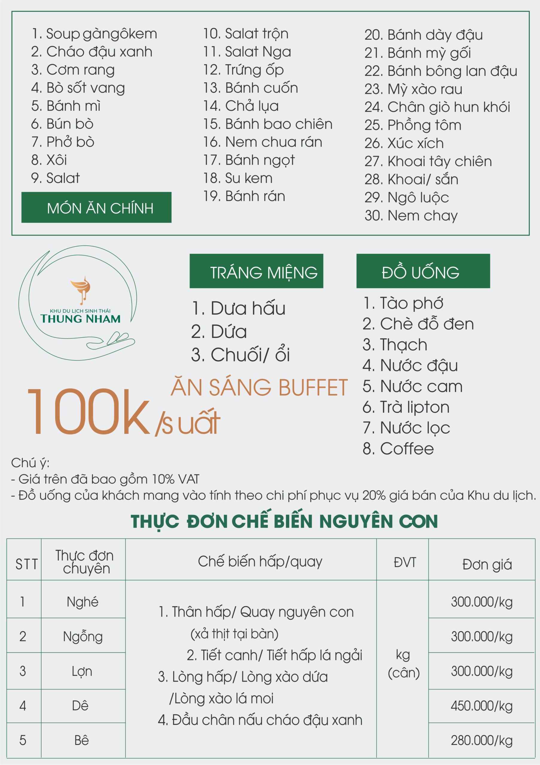 Set menu Thung Nham