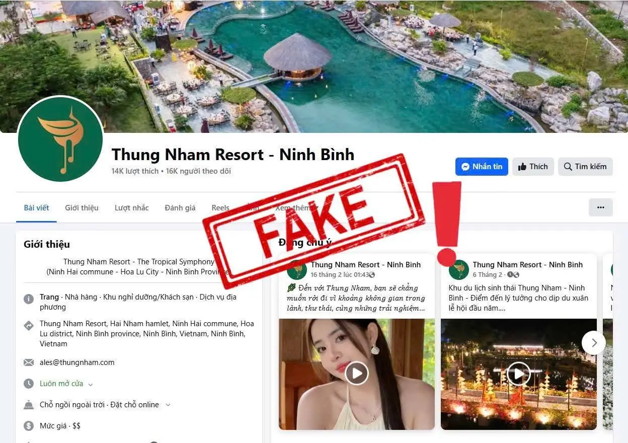 Fanpage giả mạo Thung Nham